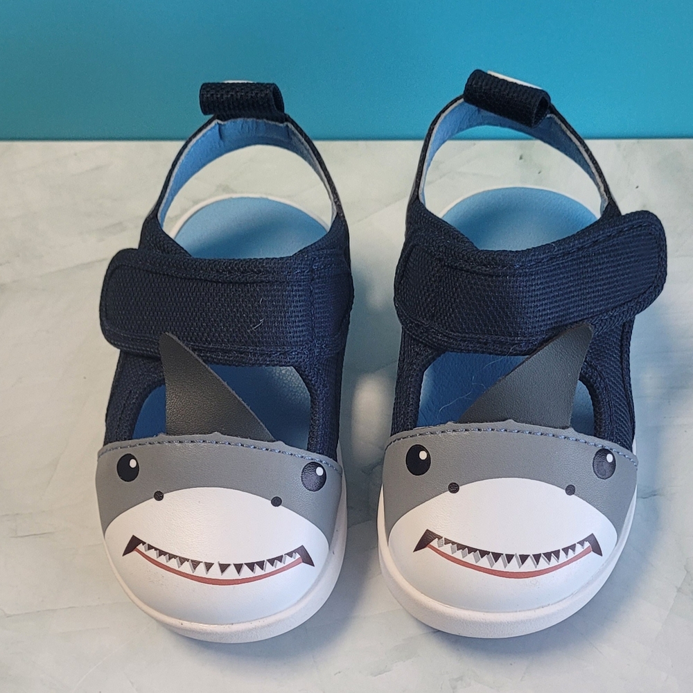 Ikiki Squeaky Shark Design Kids Shoes - Navy and Gray